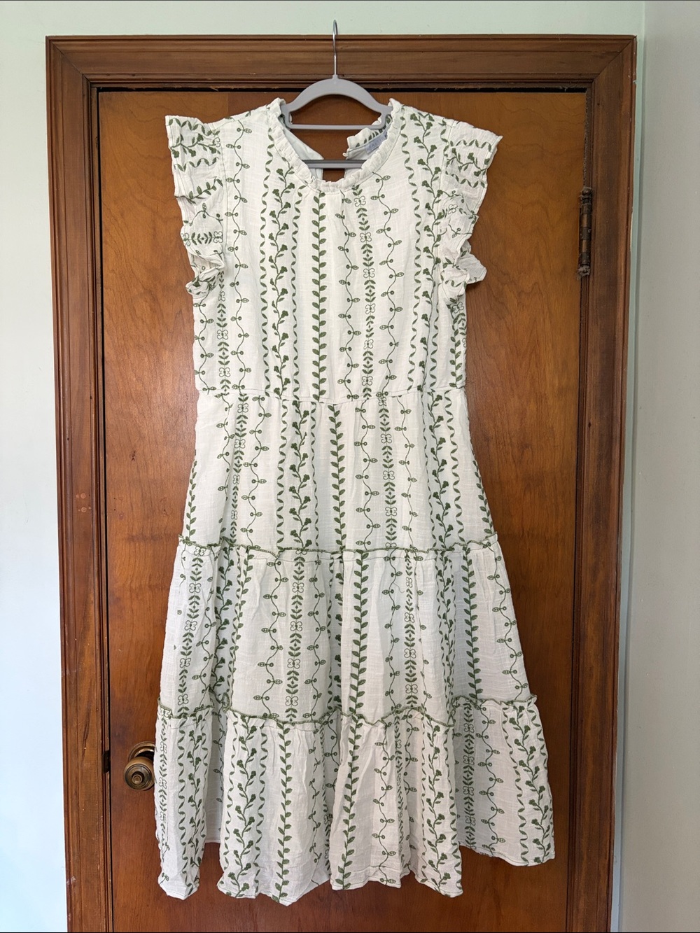 Baltic Born White Midi Dress with Green Vine Stripe